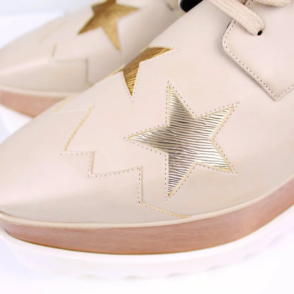 NEW Stella Mccartney Elyse Star Platform Sneakers, Beige Rose Gold Star, EU 40.5